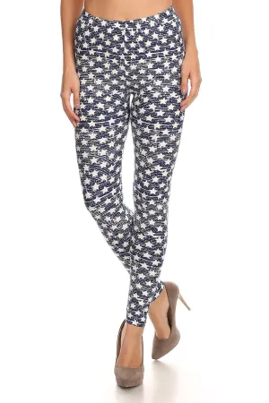 Women's 3 X 5X White Little Stars Faded Pattern Printed Leggings