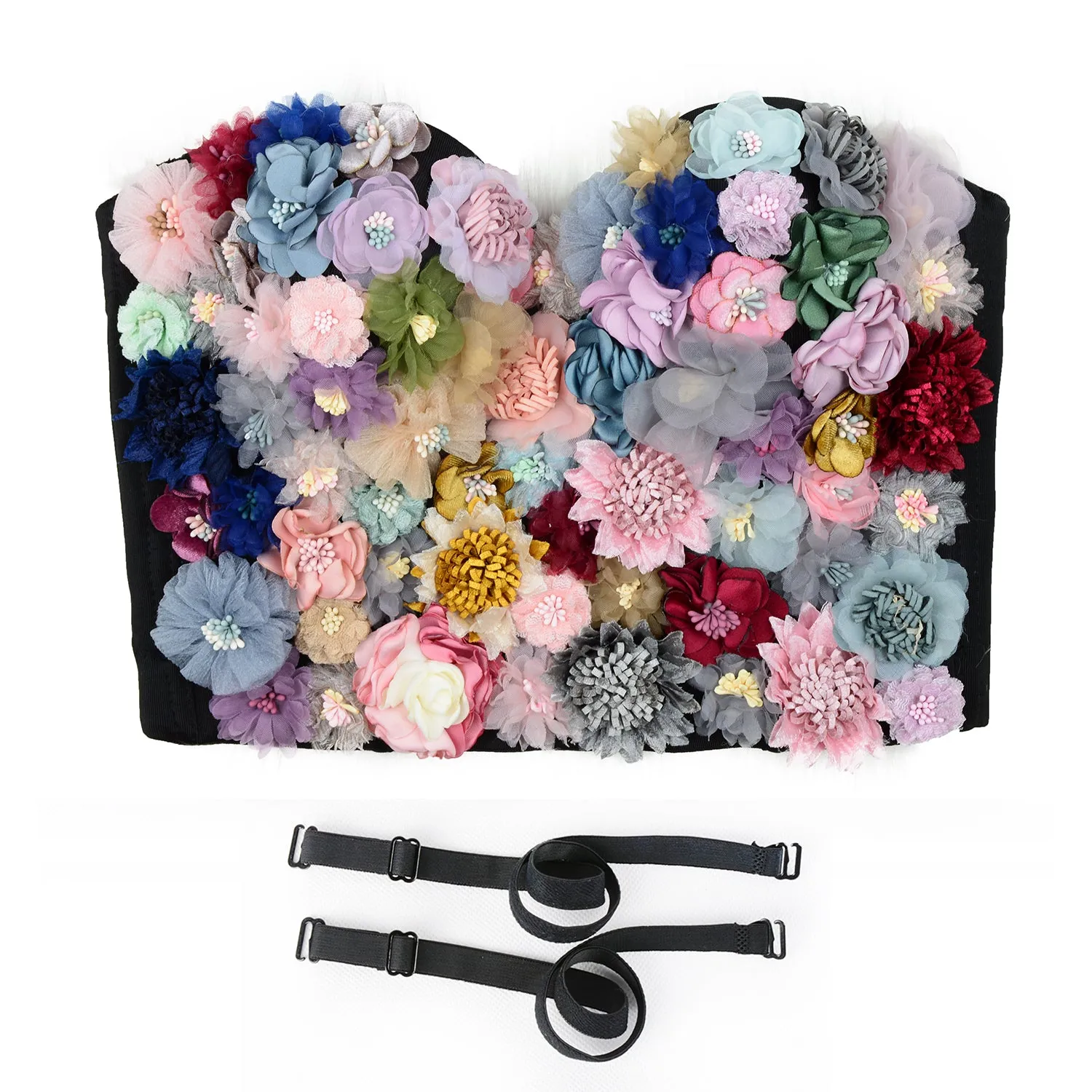 Women's 3D Floral Bustier Crop Top Wedding Bra