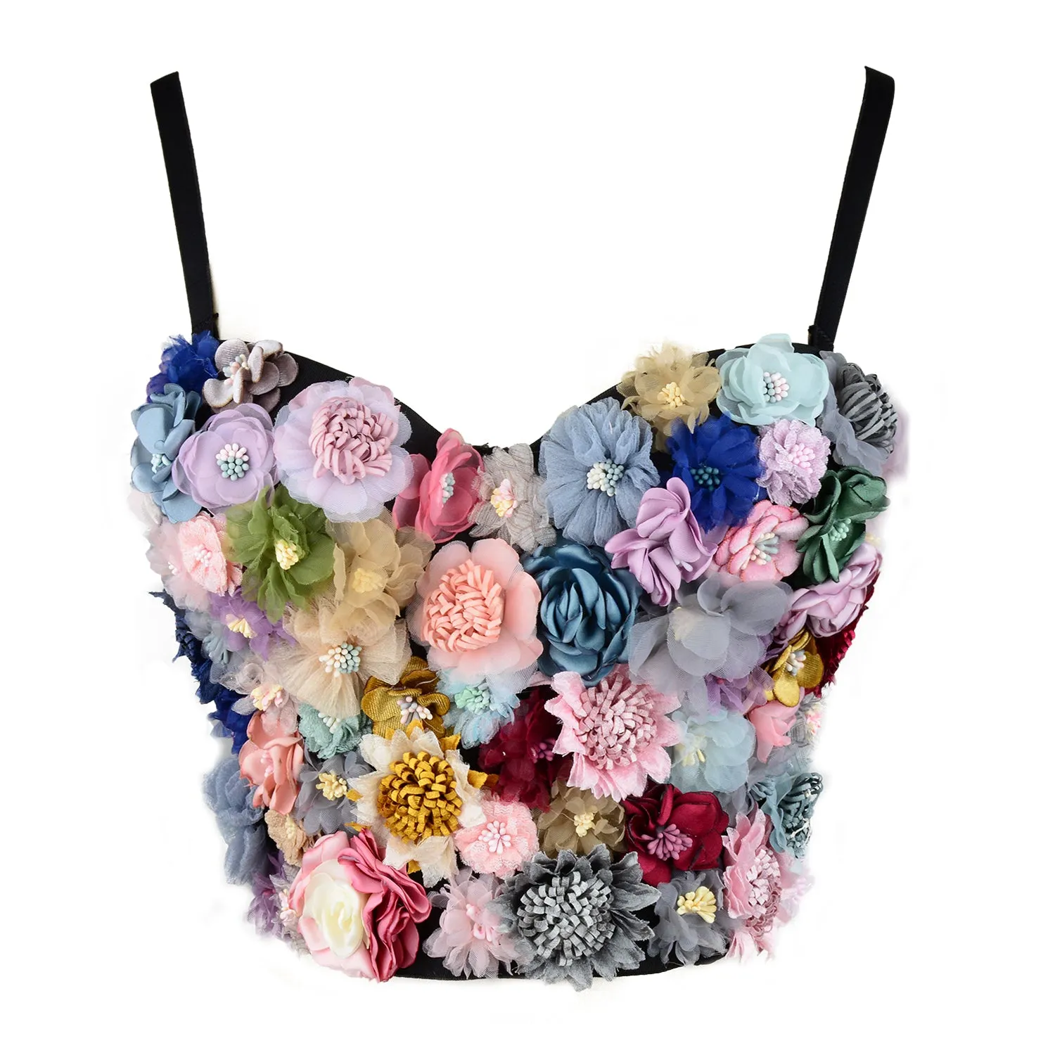 Women's 3D Floral Bustier Crop Top Wedding Bra