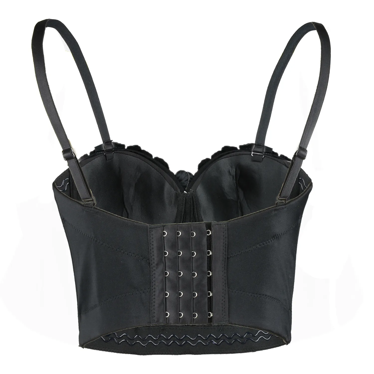 Women's 3D Floral Pearl Bustier Crop Top Party Club Bra Tops Black