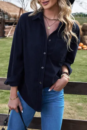 Womens Dark Blue Corduroy Shirt