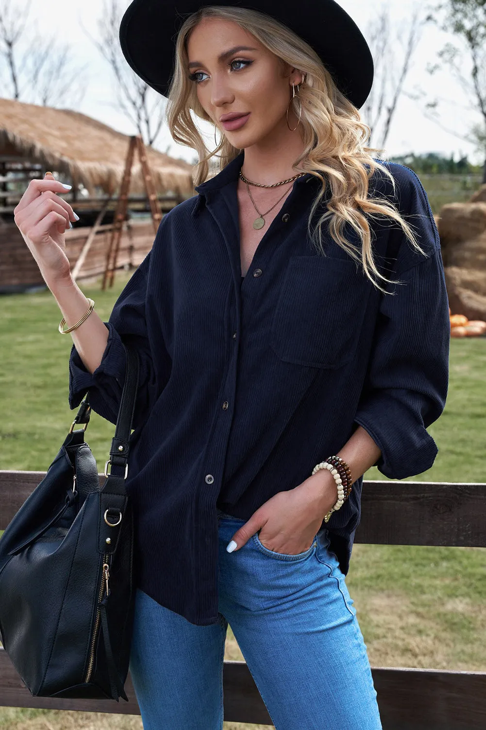 Womens Dark Blue Corduroy Shirt