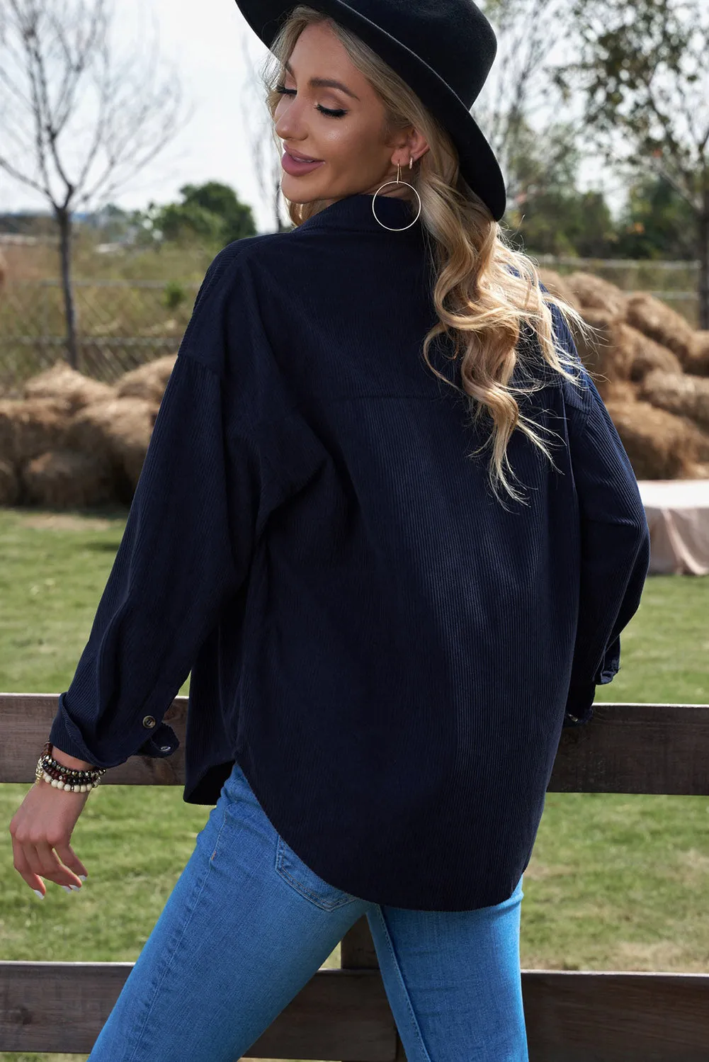 Womens Dark Blue Corduroy Shirt
