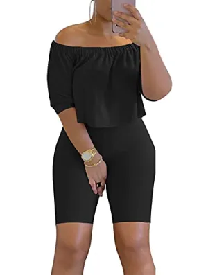 Womens Fashion 2 Piece Outfit Set Bodycon Shirts Shorts Tracksuit Clubwear Jumpsuit Set