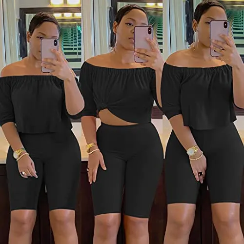 Womens Fashion 2 Piece Outfit Set Bodycon Shirts Shorts Tracksuit Clubwear Jumpsuit Set