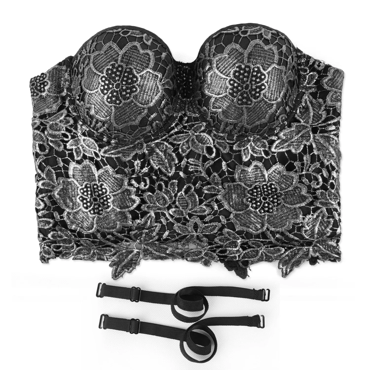 Women's Floral Lace Bustier Crop Top Gothic Corset Bra Tops Gold and Black