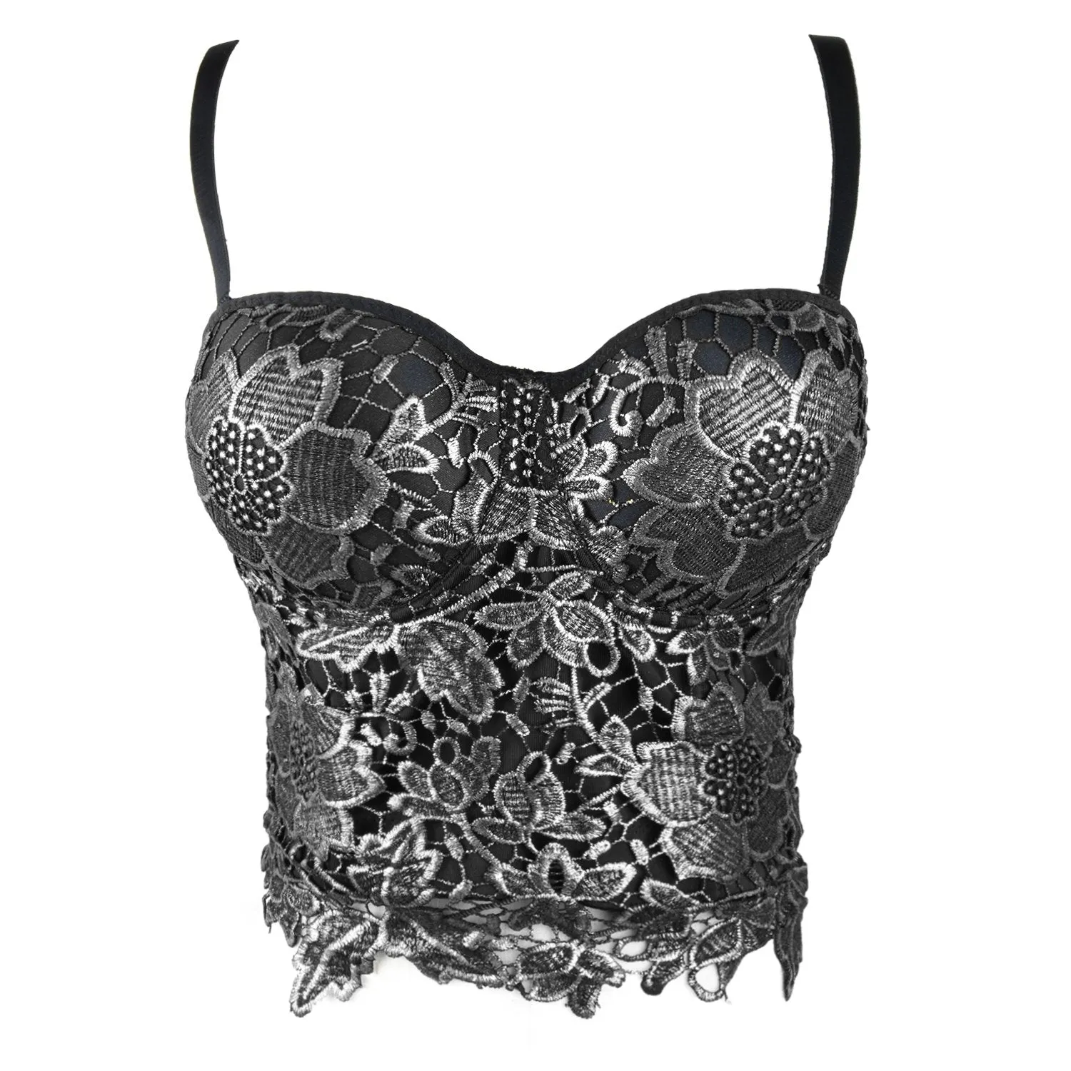 Women's Floral Lace Bustier Crop Top Gothic Corset Bra Tops Gold and Black