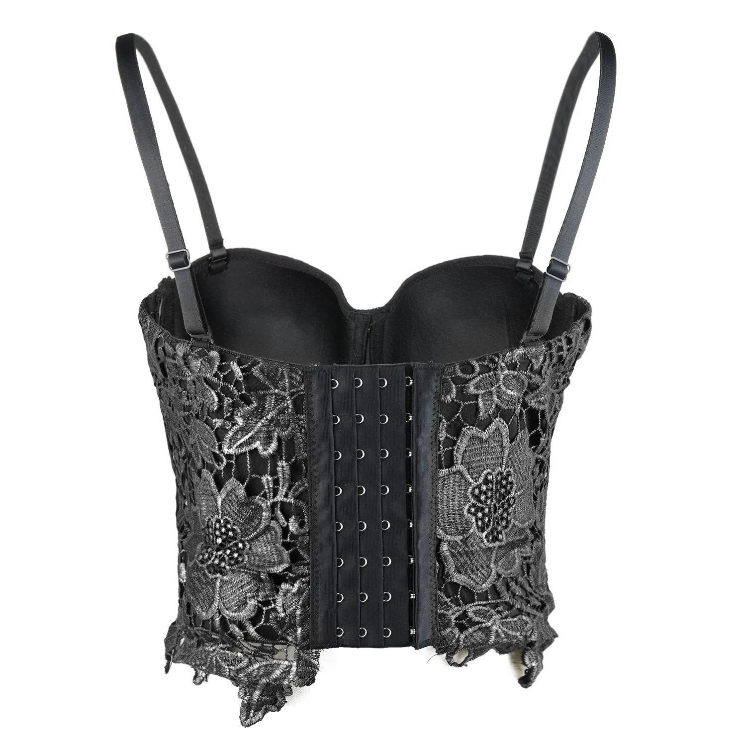 Women's Floral Lace Bustier Crop Top Gothic Corset Bra Tops Gold and Black
