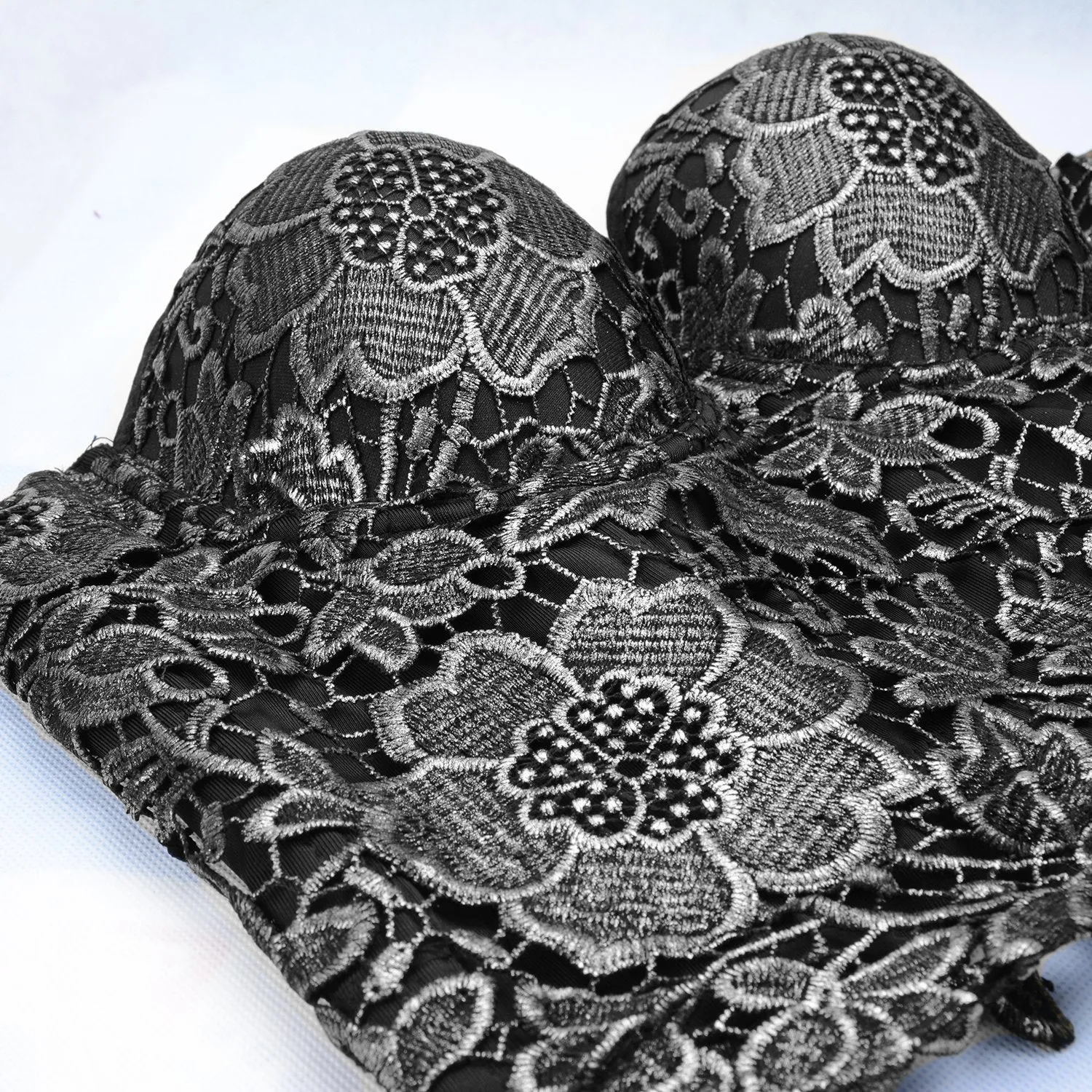Women's Floral Lace Bustier Crop Top Gothic Corset Bra Tops Gold and Black