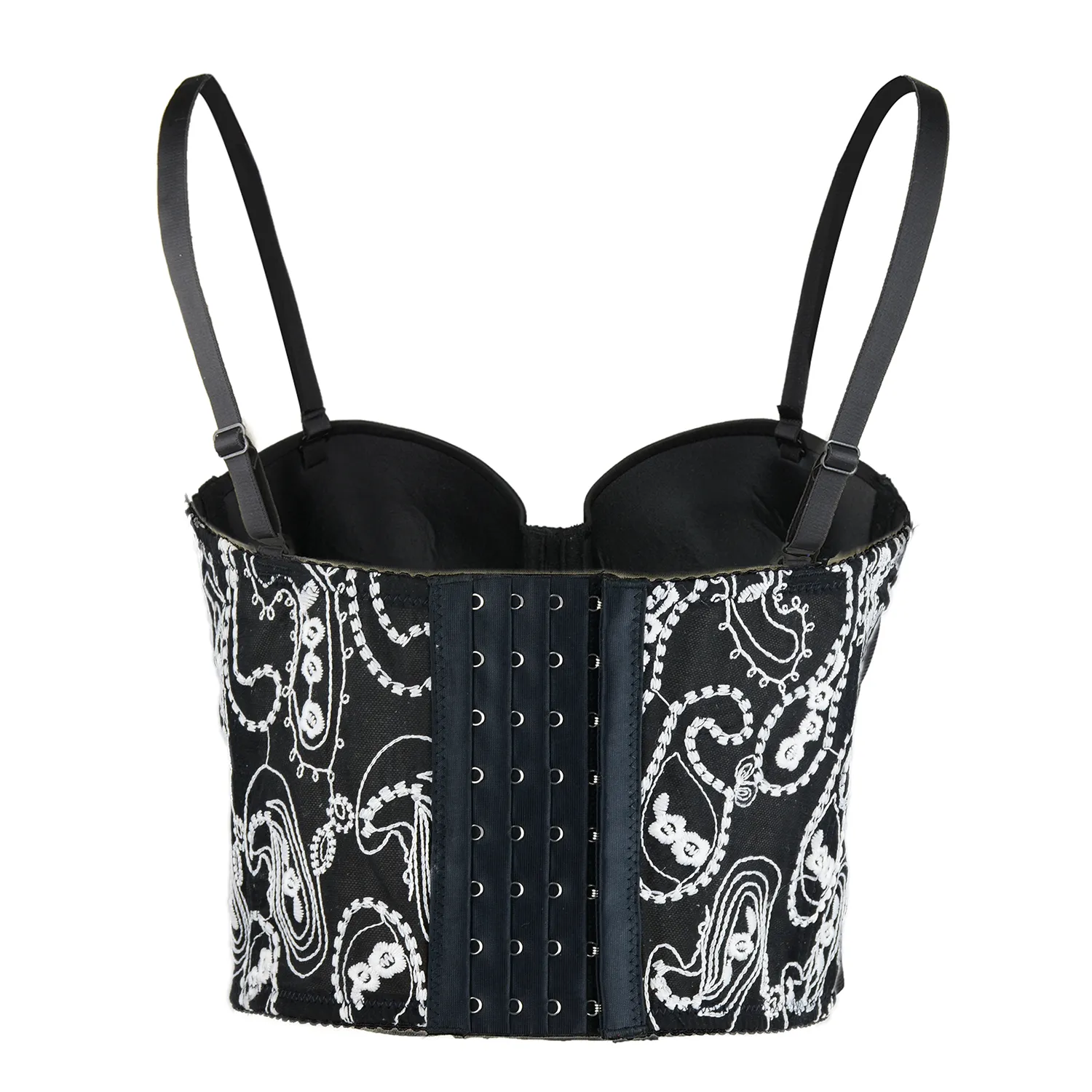 Women's Floral Lace Button Mesh Bustier Crop Top Sexy Corset Bra Black