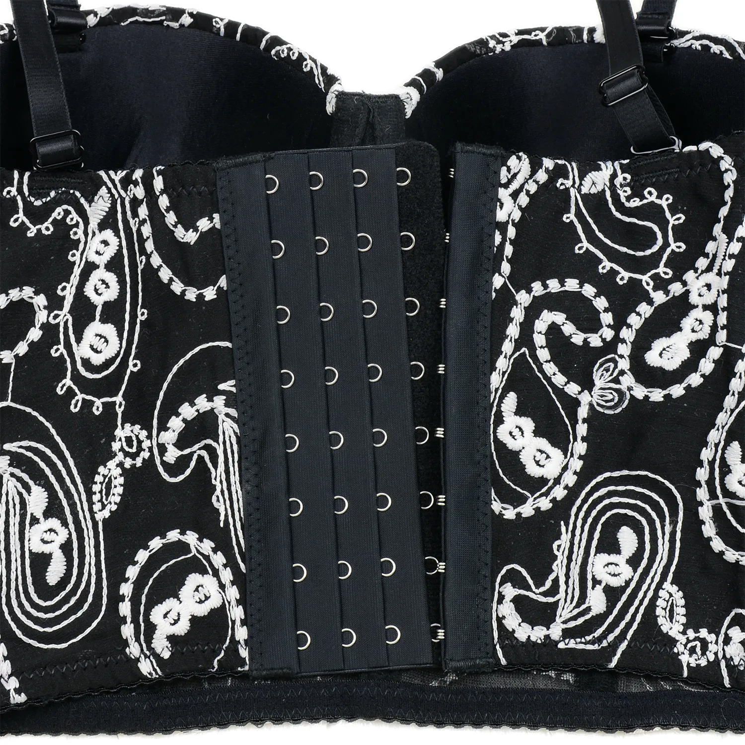 Women's Floral Lace Button Mesh Bustier Crop Top Sexy Corset Bra Black