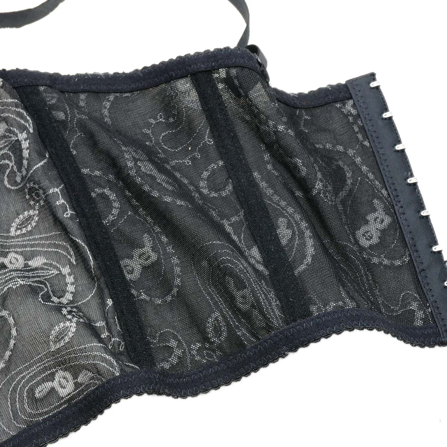 Women's Floral Lace Button Mesh Bustier Crop Top Sexy Corset Bra Black