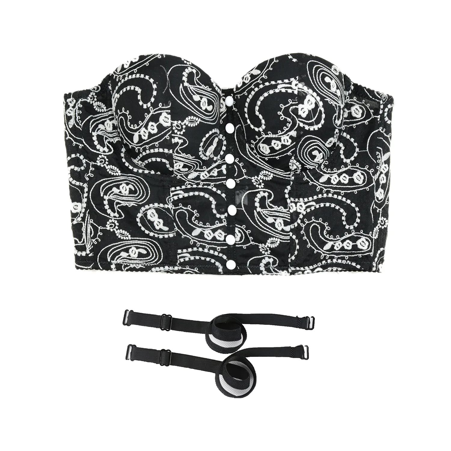 Women's Floral Lace Button Mesh Bustier Crop Top Sexy Corset Bra Black