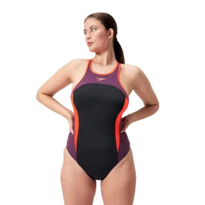 Womens High Neck Splice Cross Back Swimsuit Black Siren Red