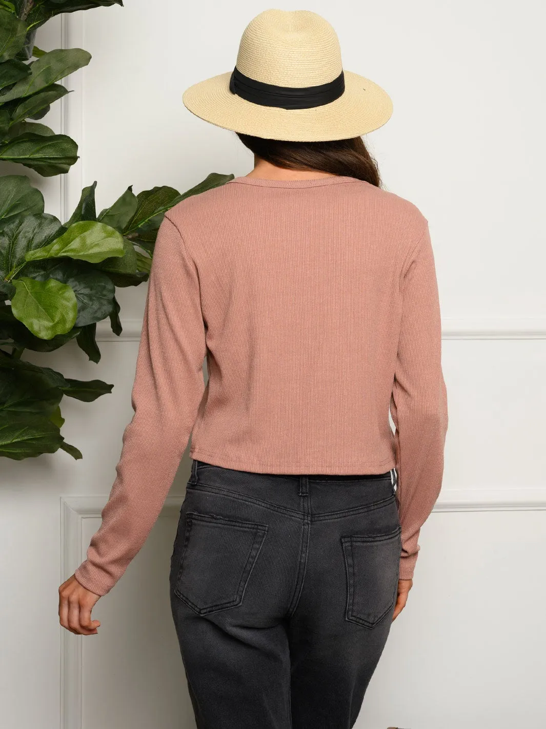 WOMEN'S LONG SLEEVE LACE UP FRONT TOP