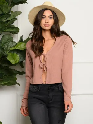 WOMEN'S LONG SLEEVE LACE UP FRONT TOP
