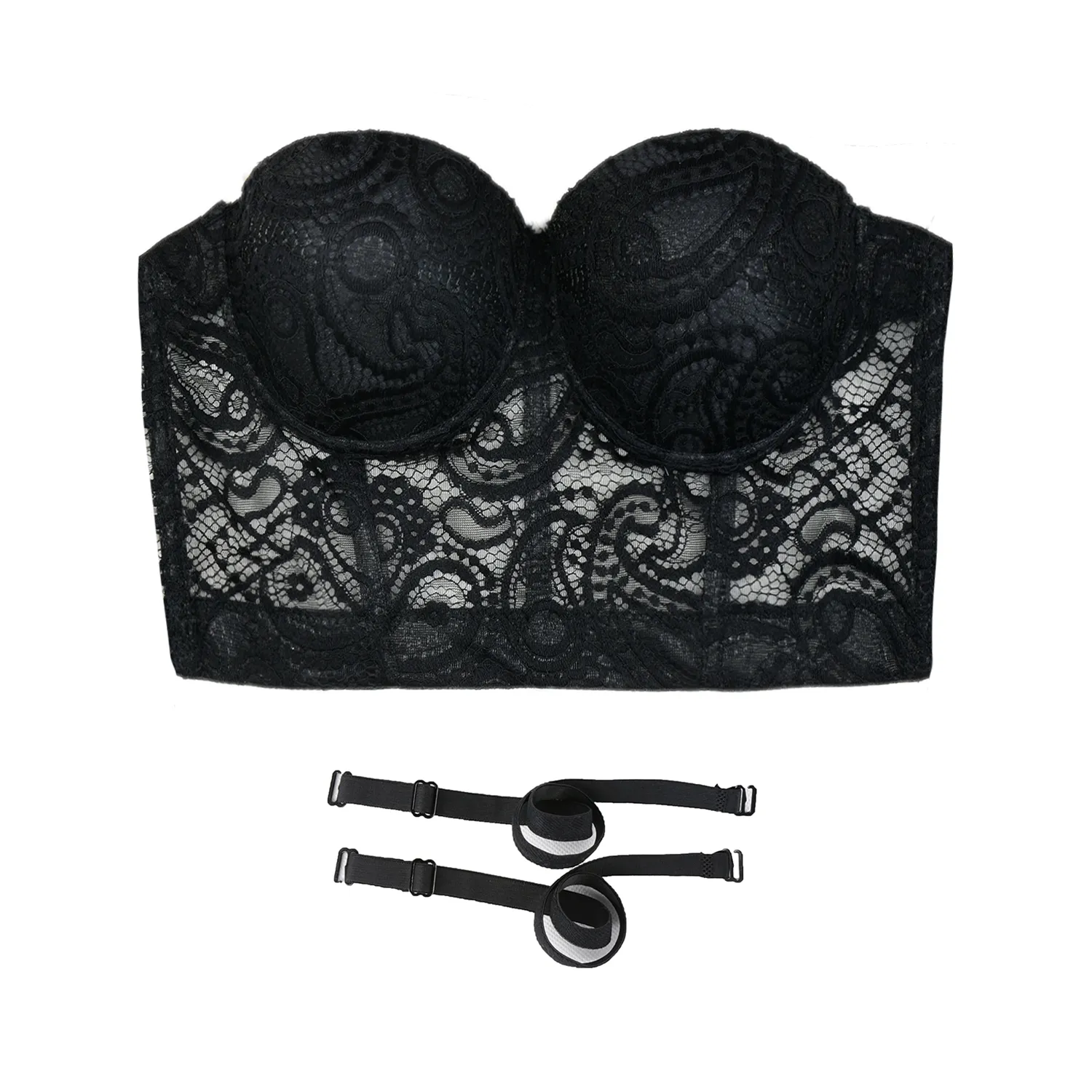 Women's Paisley Mesh Lace Bustier Crop Top Sexy Corset Top Bra Black