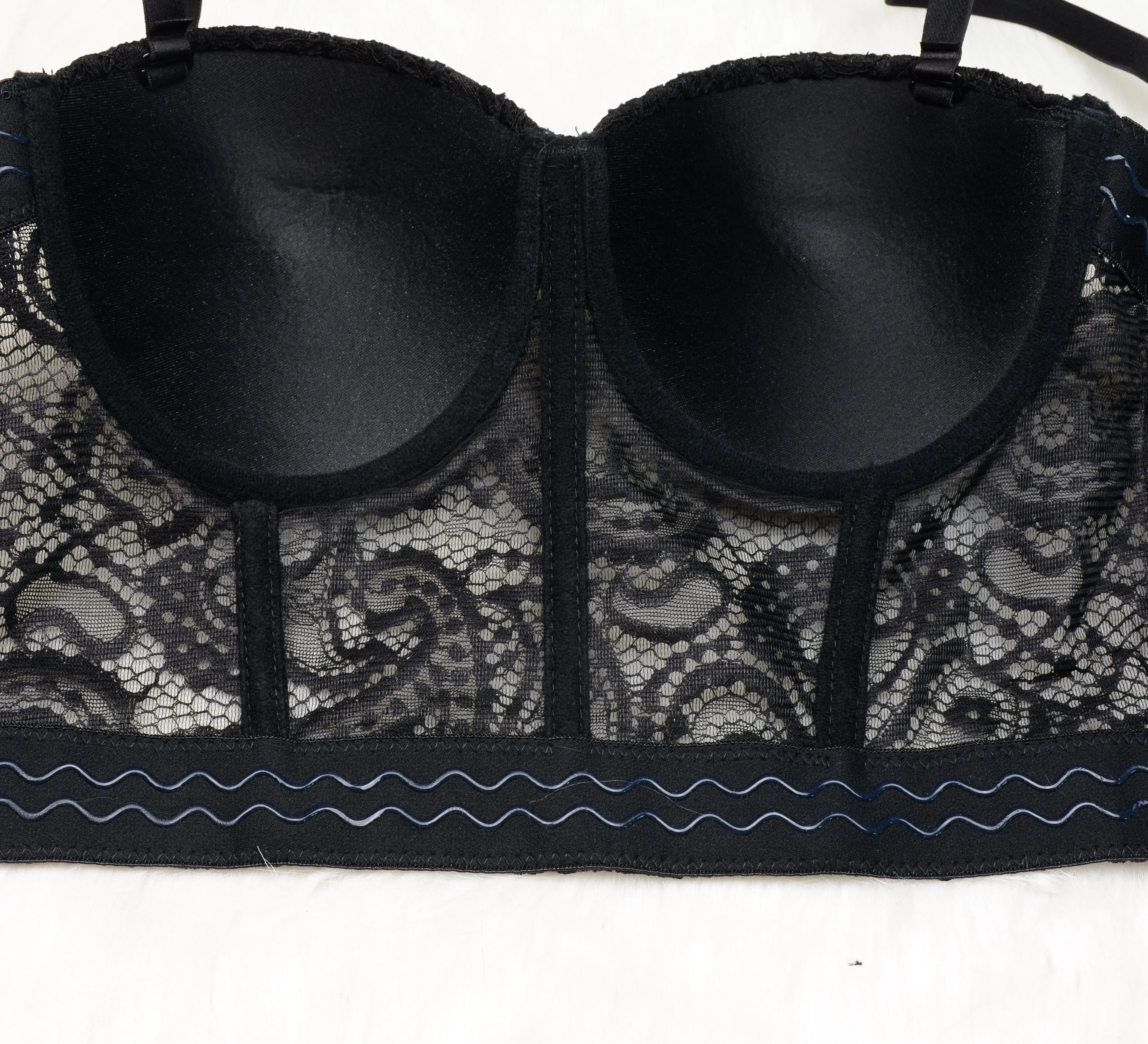 Women's Paisley Mesh Lace Bustier Crop Top Sexy Corset Top Bra Black
