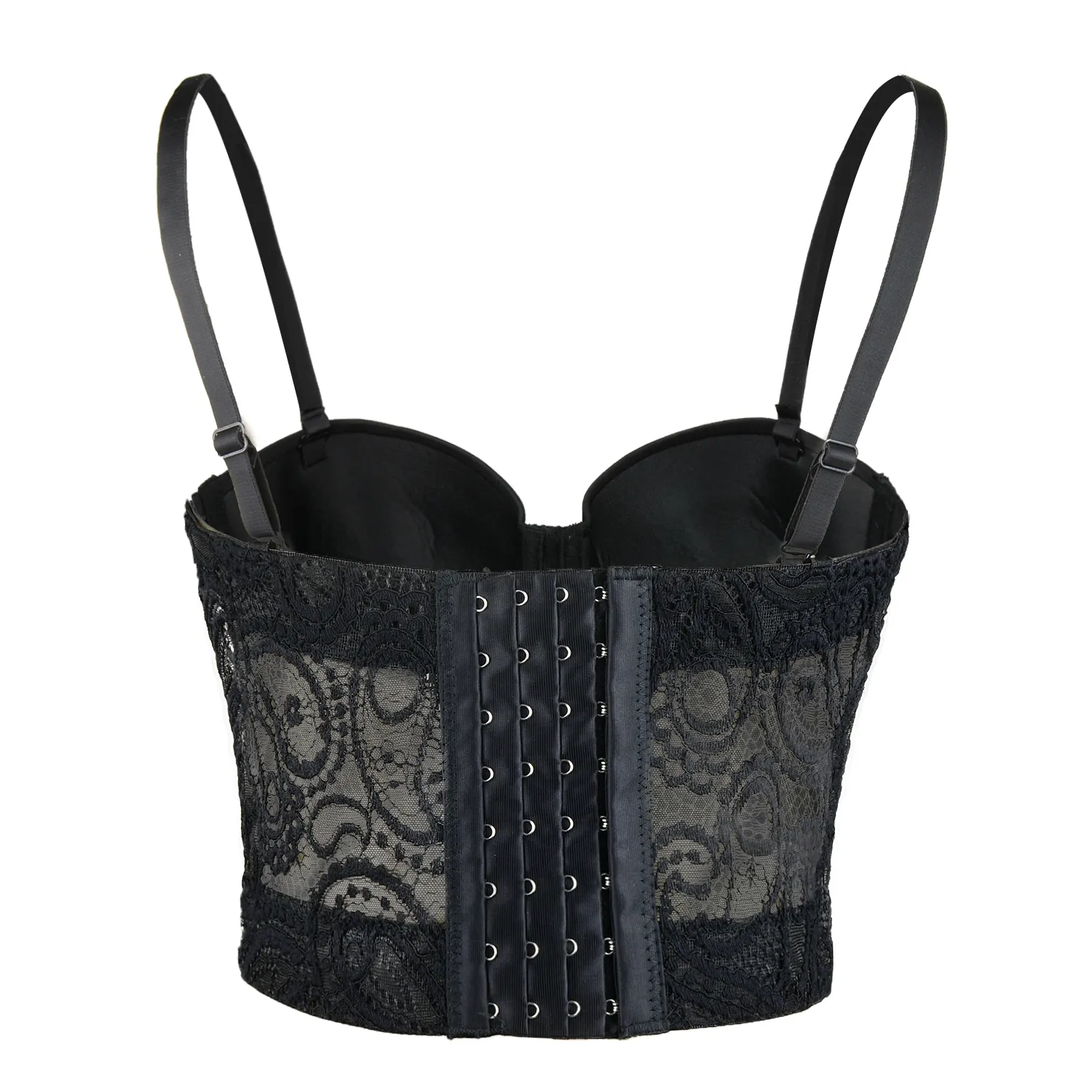 Women's Paisley Mesh Lace Bustier Crop Top Sexy Corset Top Bra Black