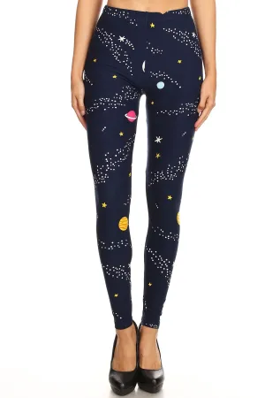 Women's Regular Colorful Planet Space Pattern Printed Leggings
