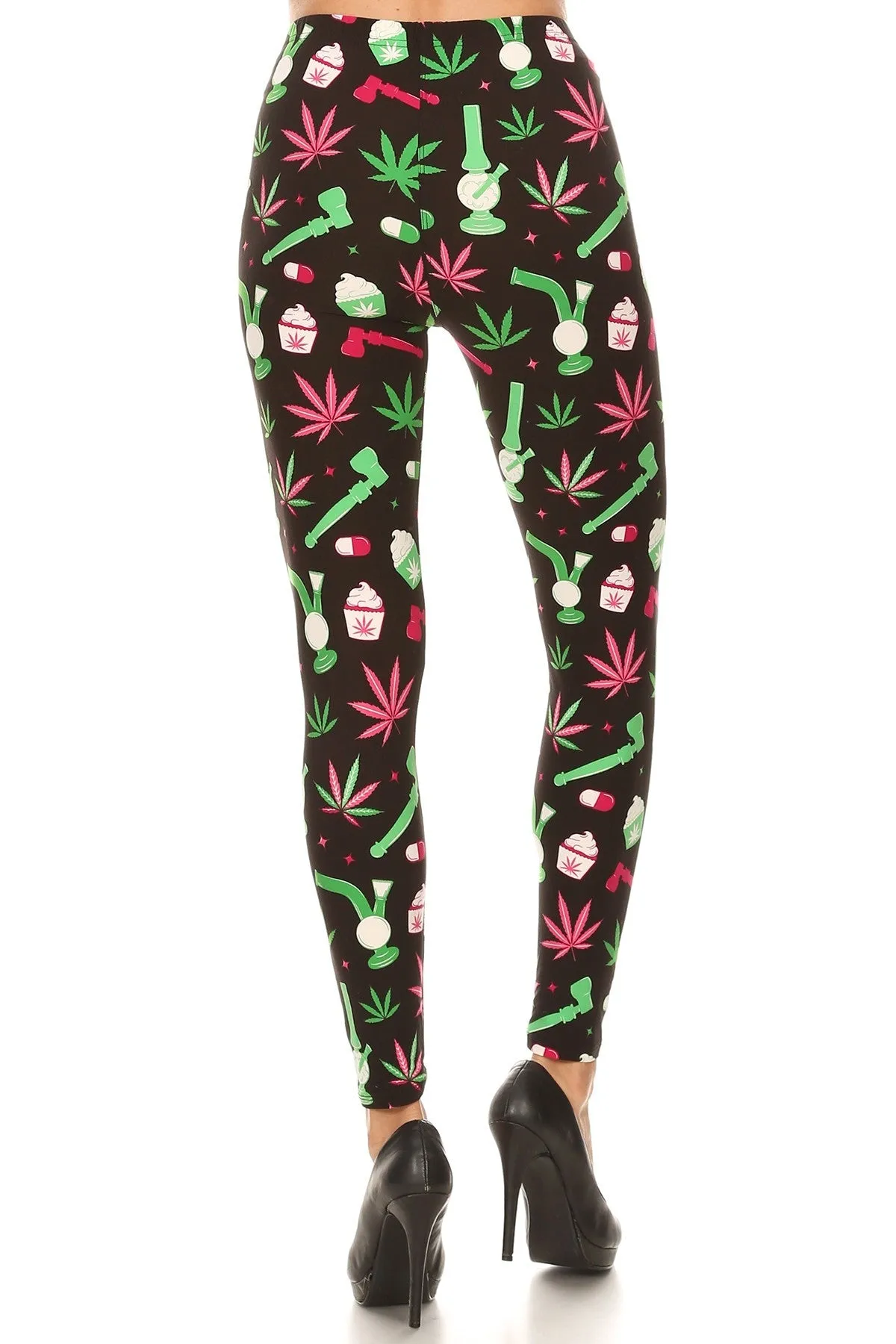 Women's Regular Green Leaf Cannabis Pattern Printed Leggings
