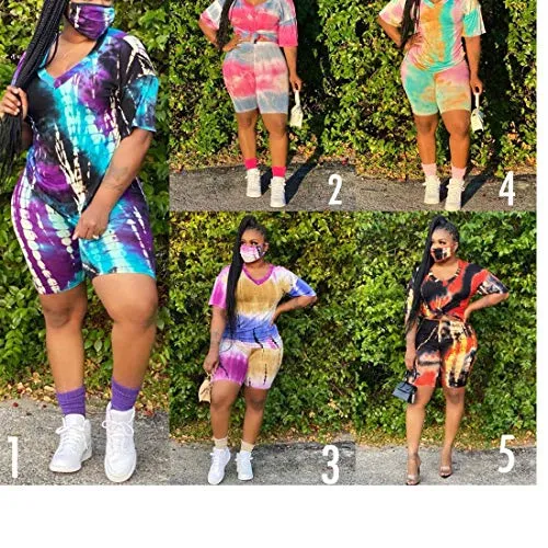 Womens Sexy Plus Size 2 Piece Sports Outfit Set Shirt Bodycon Short Pants Joggers Clubwear Tracksuit Sportswear Set Green 3XL