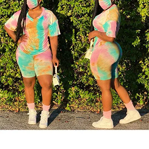 Womens Sexy Plus Size 2 Piece Sports Outfit Set Shirt Bodycon Short Pants Joggers Clubwear Tracksuit Sportswear Set Green 3XL