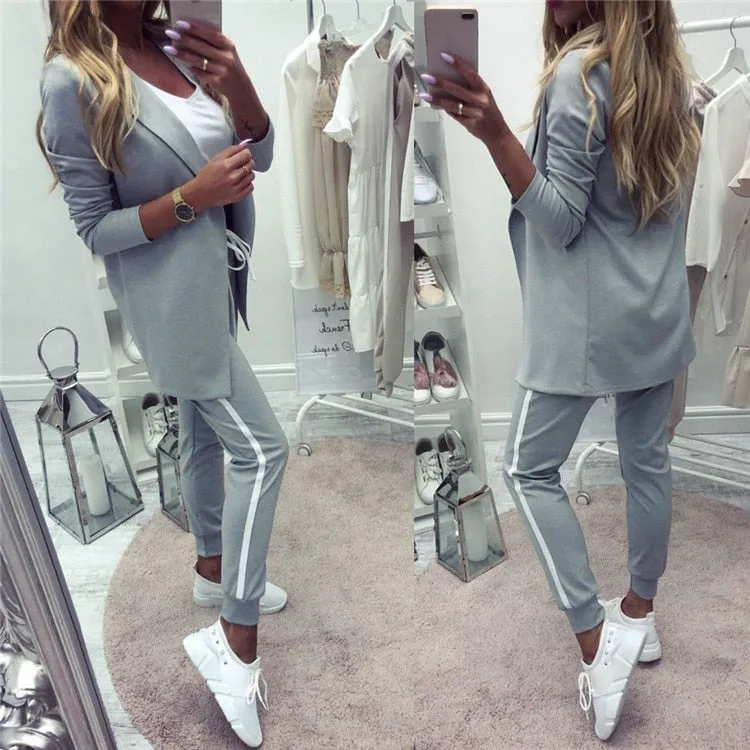 Women's Sports  female lapel blazer jacket plus pant two piece outfits