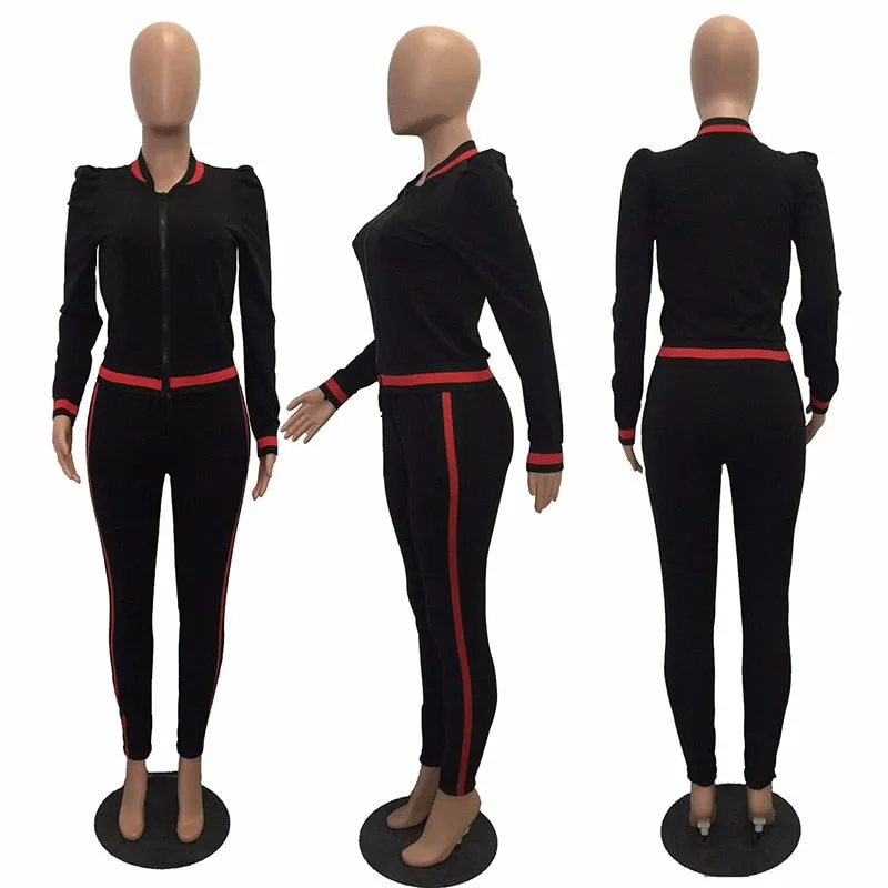Women's Tracksuits Two Piece Stripe Jogger V Neck Sweatsuits Plus Size