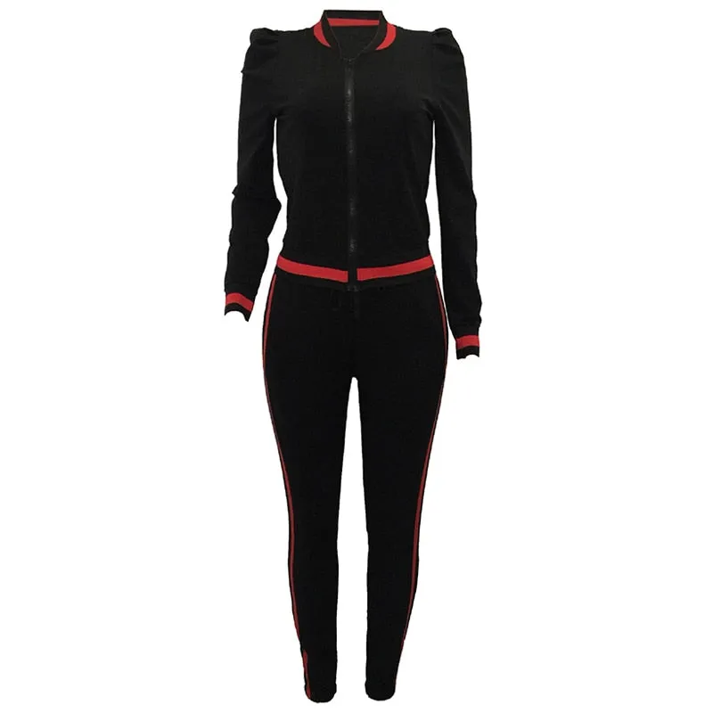 Women's Tracksuits Two Piece Stripe Jogger V Neck Sweatsuits Plus Size