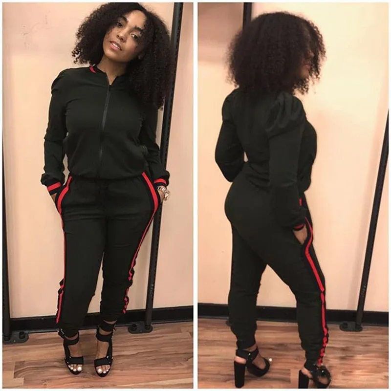 Women's Tracksuits Two Piece Stripe Jogger V Neck Sweatsuits Plus Size