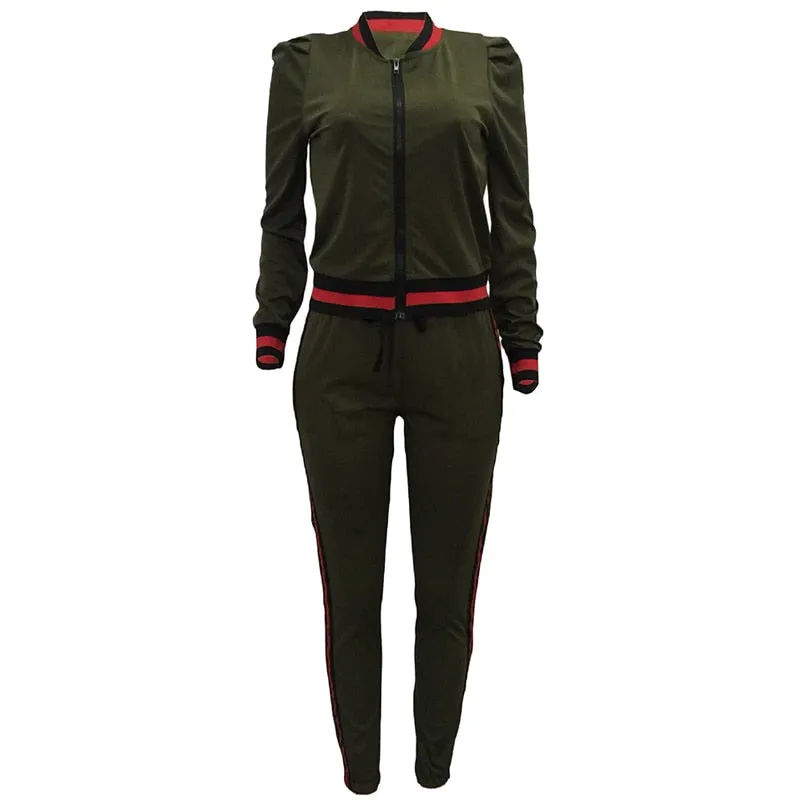 Women's Tracksuits Two Piece Stripe Jogger V Neck Sweatsuits Plus Size