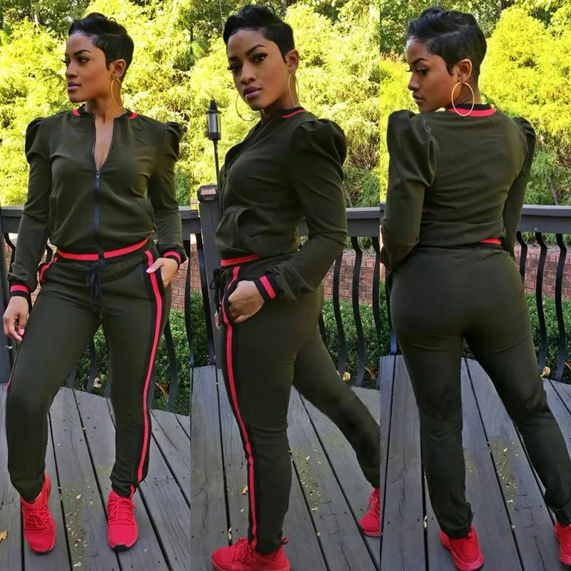 Women's Tracksuits Two Piece Stripe Jogger V Neck Sweatsuits Plus Size