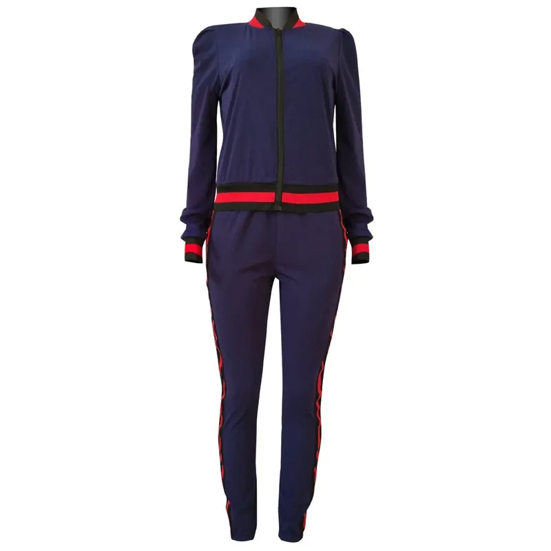 Women's Tracksuits Two Piece Stripe Jogger V Neck Sweatsuits Plus Size