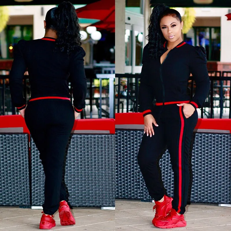 Women's Tracksuits Two Piece Stripe Jogger V Neck Sweatsuits Plus Size