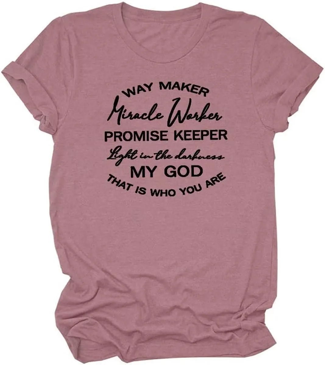 Womens Way Maker Miracle Worker Promise Keeper Light in The Darkness Christian Print T Shirt