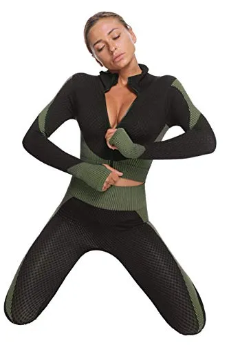 Women's 2 Piece Workout Set Long Sleeve Tracksuit Thumb Hole Front Zipper Crop Top with High Waist Breathable Running  Yoga Leggings  (Peacock Blue, S)
