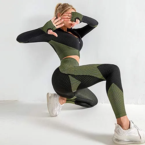 Women's 2 Piece Workout Set Long Sleeve Tracksuit Thumb Hole Front Zipper Crop Top with High Waist Breathable Running  Yoga Leggings  (Peacock Blue, S)