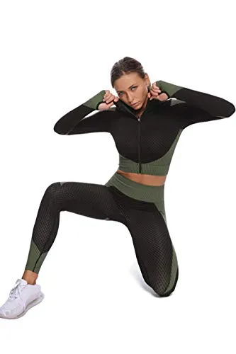 Women's 2 Piece Workout Set Long Sleeve Tracksuit Thumb Hole Front Zipper Crop Top with High Waist Breathable Running  Yoga Leggings  (Peacock Blue, S)