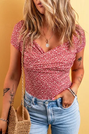Wrapped Short Sleeve Floral Bodysuit