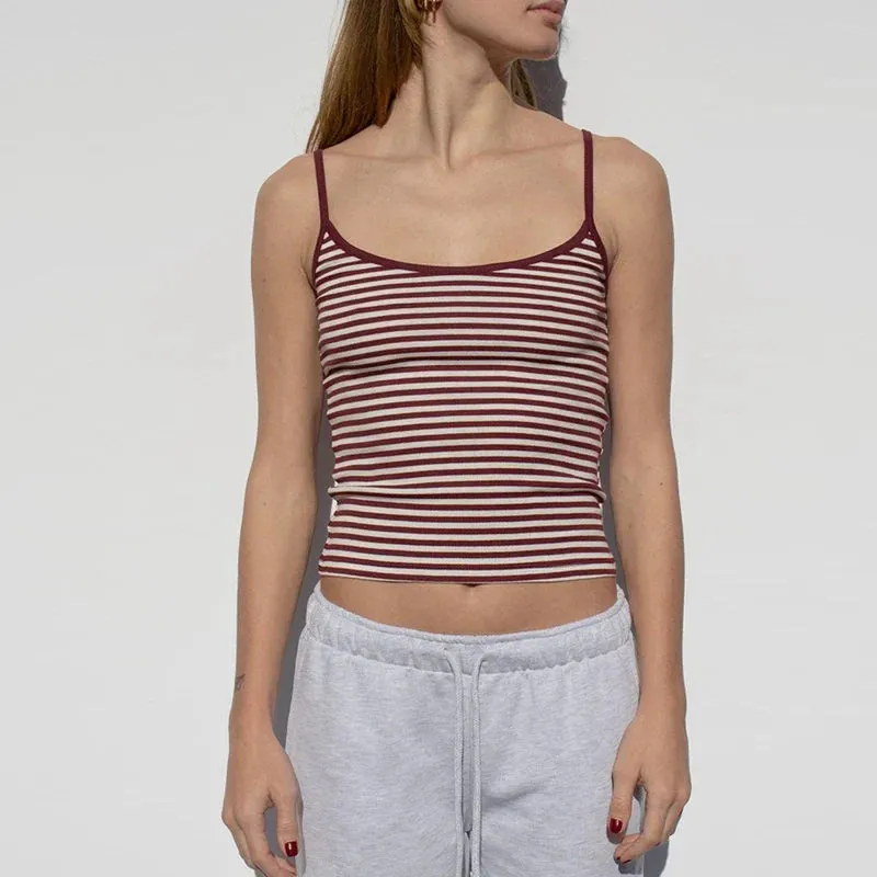 Y2K Cute Contrast Trim Spaghetti Strap Vintage Aesthetic Cottage Crop Top