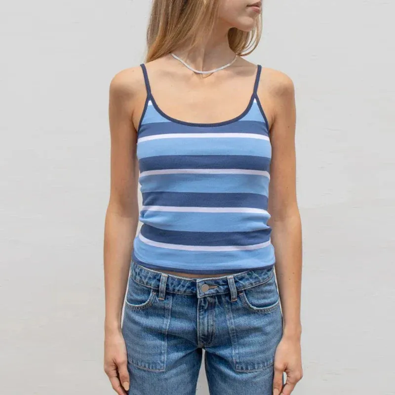 Y2K Cute Contrast Trim Spaghetti Strap Vintage Aesthetic Cottage Crop Top