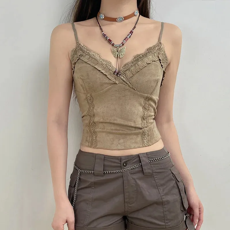 Y2K Lace Trim Mini Vest – Vintage Chic Meets Modern Comfort