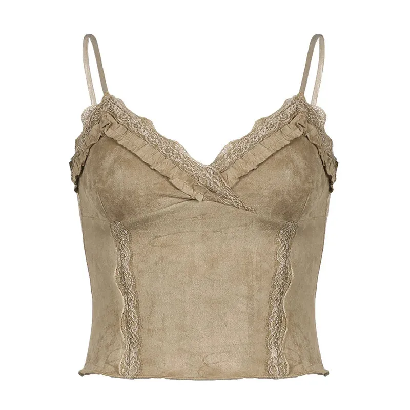 Y2K Lace Trim Mini Vest – Vintage Chic Meets Modern Comfort