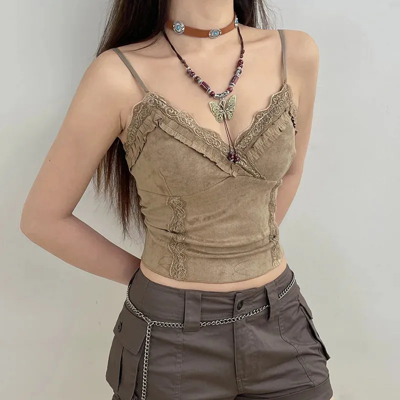 Y2K Lace Trim Mini Vest – Vintage Chic Meets Modern Comfort