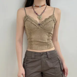 Y2K Lace Trim Mini Vest – Vintage Chic Meets Modern Comfort
