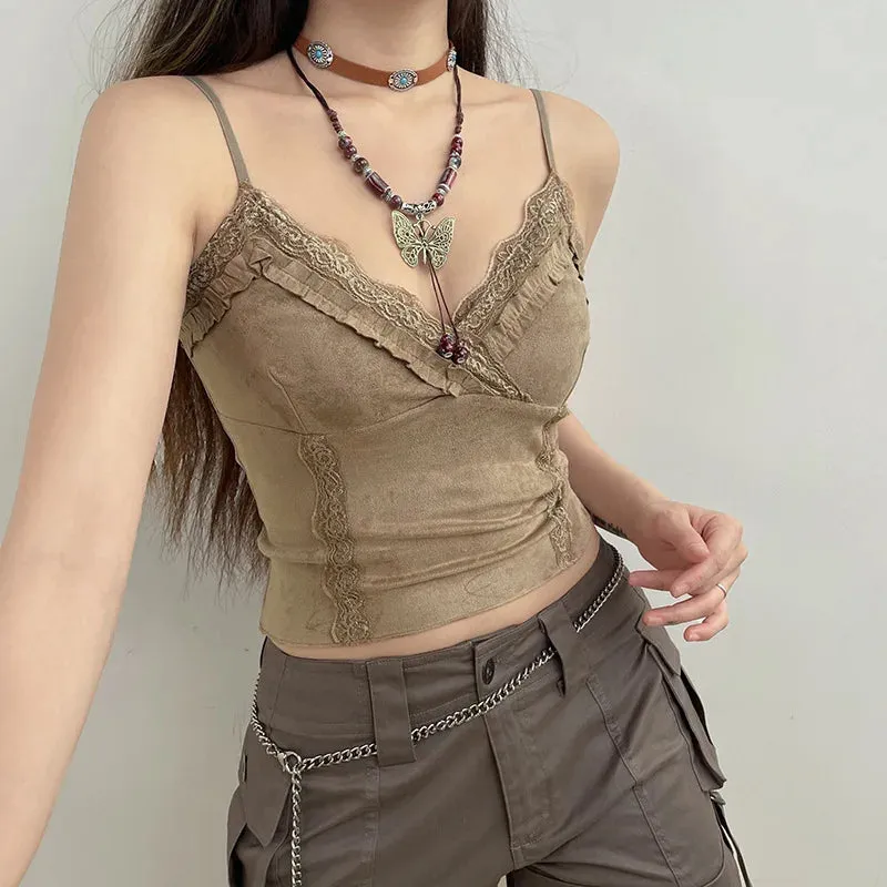 Y2K Lace Trim Mini Vest – Vintage Chic Meets Modern Comfort