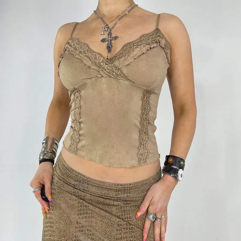 Y2K Lace Trim Mini Vest – Vintage Chic Meets Modern Comfort