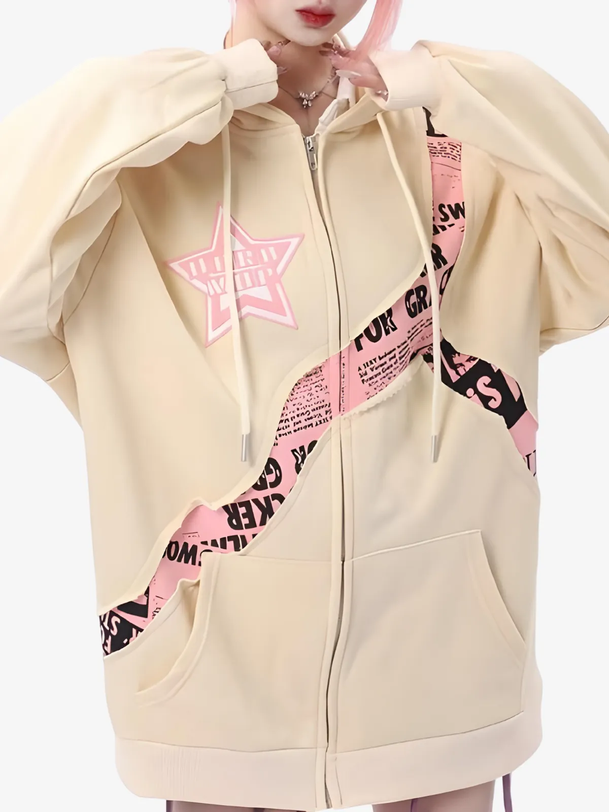 Y2K PRINTED PATCHWORK ZIP UP