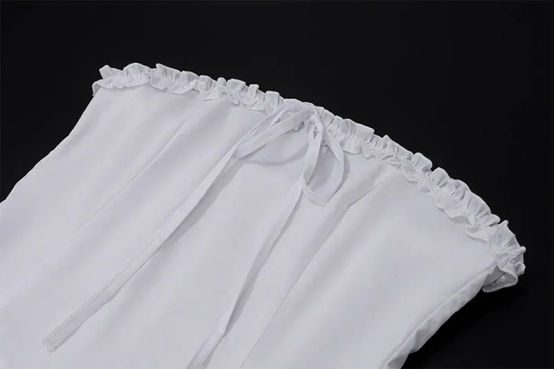 Y2K Strapless Lace Trim Bandeau Tops & Vintage White Long Skirt